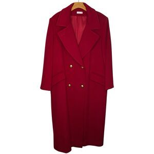 Vtg Talbots Overcoat Womens 20 Red Wool Long Coat Double Breasted USA 80s NWT
